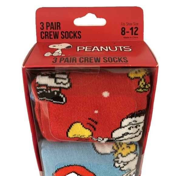Bioworld Peanuts Snoopy Woodstock Holiday Crew Socks 3 Pairs Men 8-12 Size Style - Picture 3 of 5
